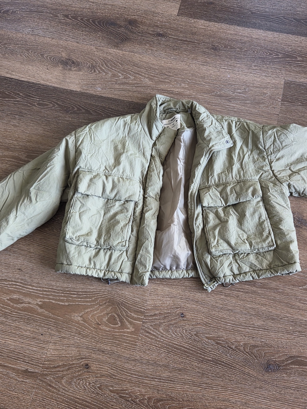 Cisono Green Padded Cropped Jacket Lined  Pockets  Size Large